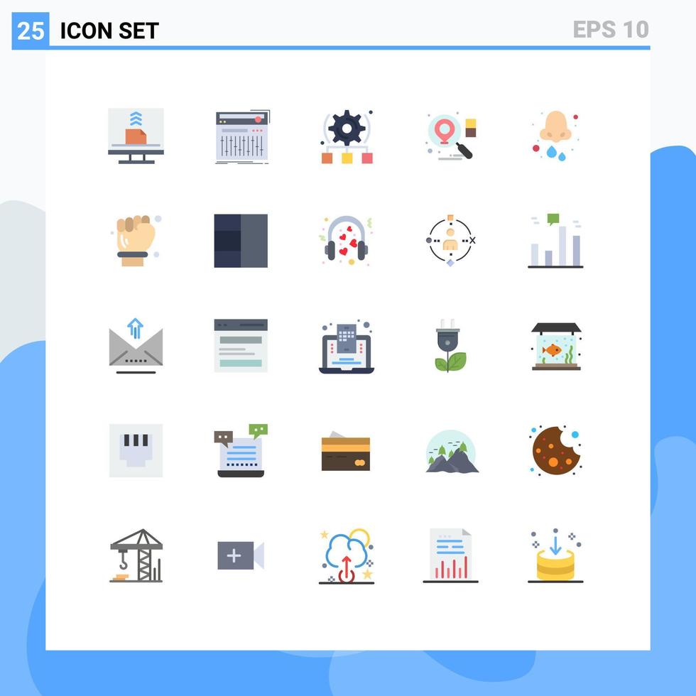 mobile schnittstelle flacher farbsatz von 25 piktogrammen von allergiesuchstudio-standortzahnrad editierbaren vektordesignelementen vektor