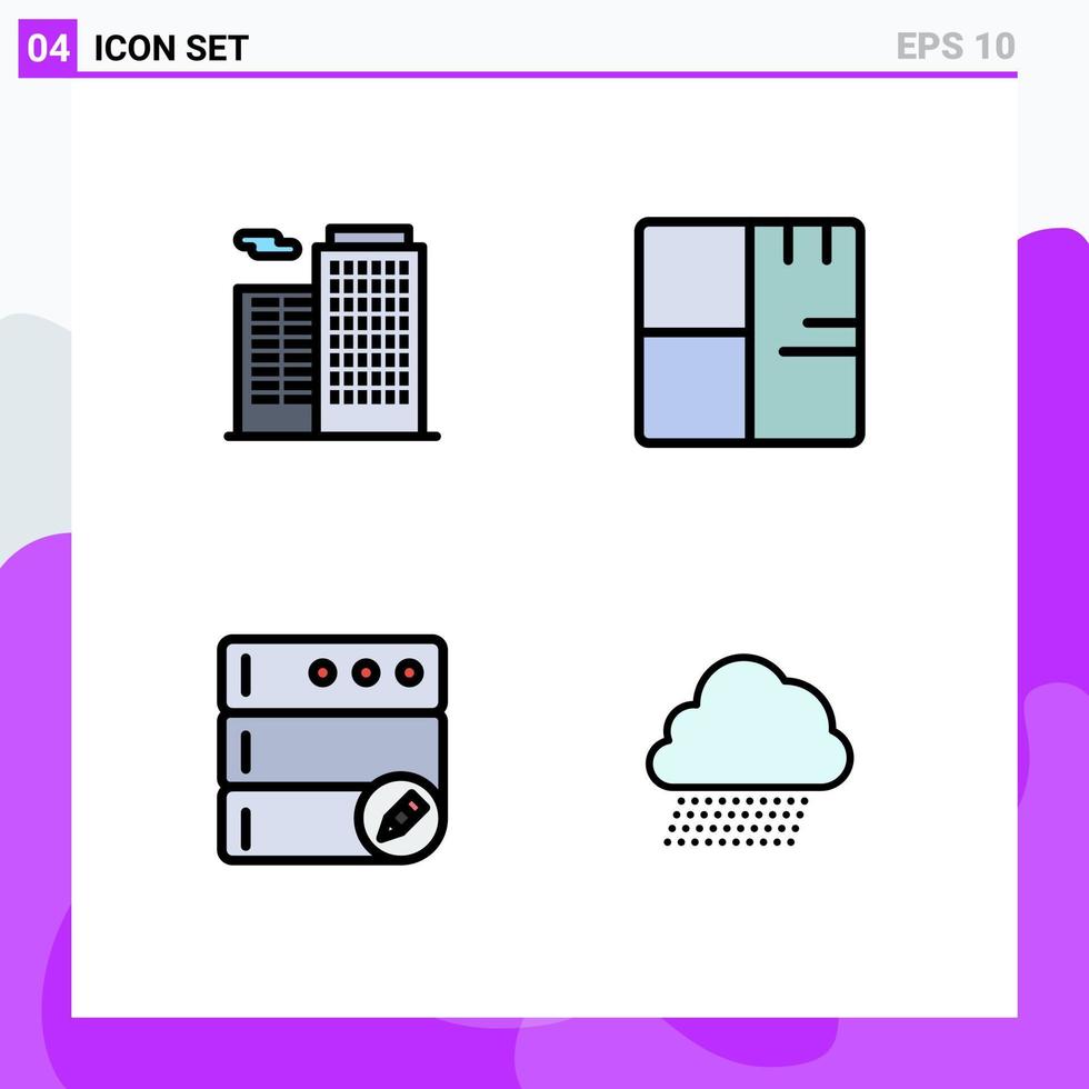 Satz von 4 Vektor-Filledline-Flachfarben auf Raster für Wohnung bearbeiten Architekturkarte Himmel Regen editierbare Vektordesign-Elemente vektor
