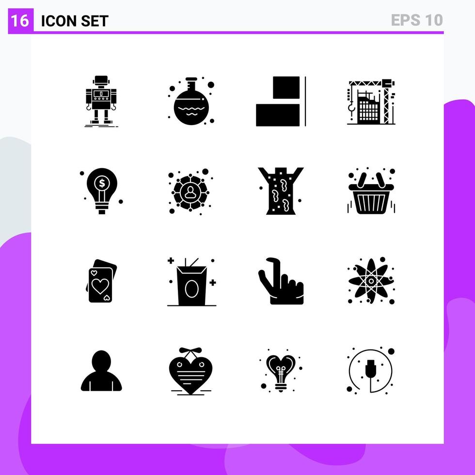 16 fast glyf begrepp för webbplatser mobil och appar Glödlampa interiör volumetriska krok byggnad redigerbar vektor design element