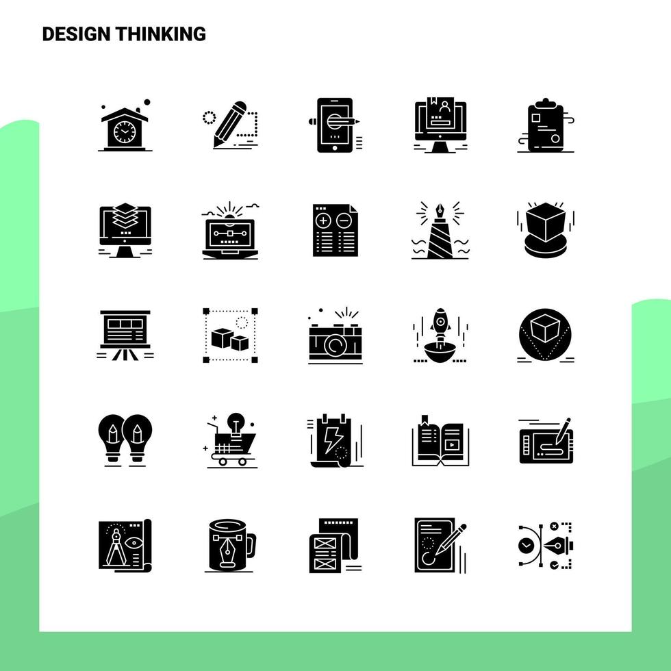 25 Design-Thinking-Icon-Set solide Glyphen-Icon-Vektor-Illustrationsvorlage für Web- und mobile Ideen für Unternehmen vektor