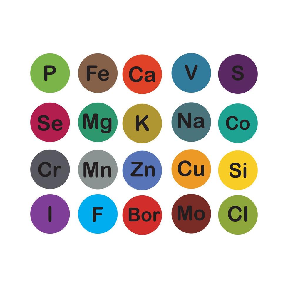 Mineralien Mikroelemente und Makroelemente, nützlich für die menschliche Gesundheit. Grundlagen gesunder Ernährung und gesunder Lebensweise. vektor