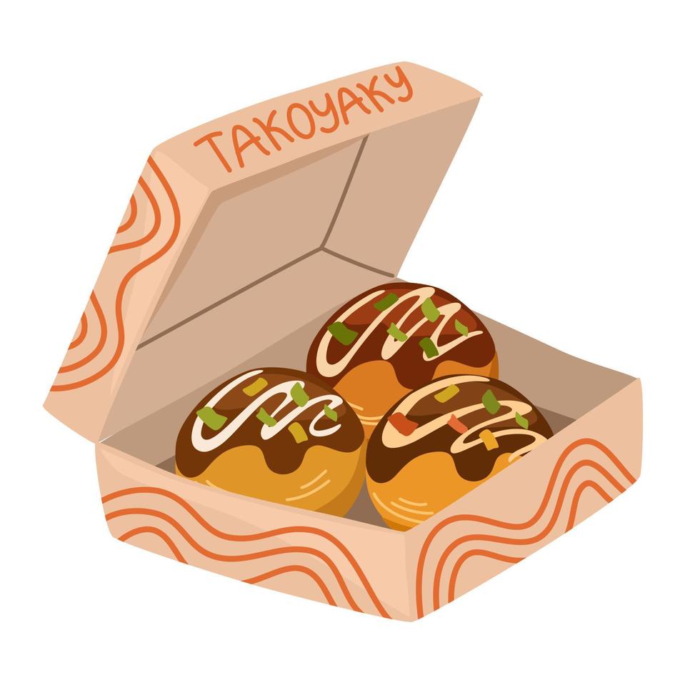 takoyaki. asiatisk mat. perfekt för restaurang Kafé och skriva ut menyer. vektor hand dra tecknad serie illustration.