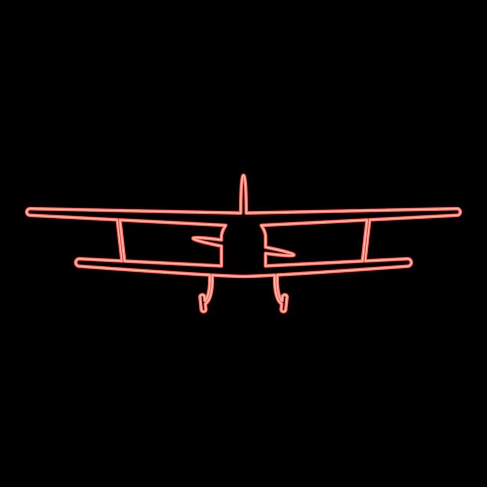 Neon-Flugzeugansicht mit flachem Stil des vorderen Leichtflugzeugs der zivilen Flugmaschine der roten Farbe des Vektorillustrationsbildes vektor