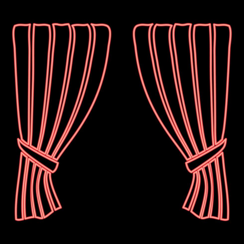 neon gardiner blind ridå slutare ridå skugga portiere draperier för ceremoni prestanda lyxig gardiner stor öppning meddelande skede presintation begrepp öppen draperier premiär aning röd Färg vektor
