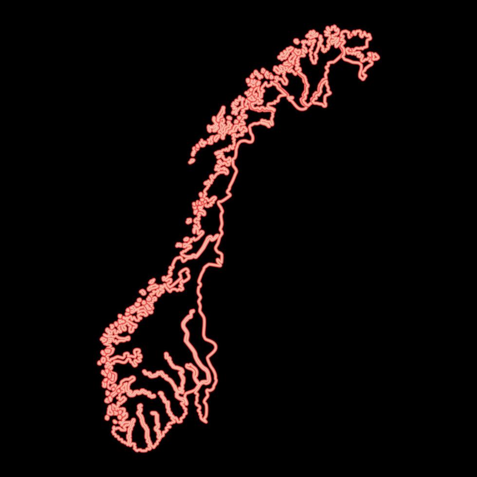 neon Karta av Norge röd Färg vektor illustration bild platt stil