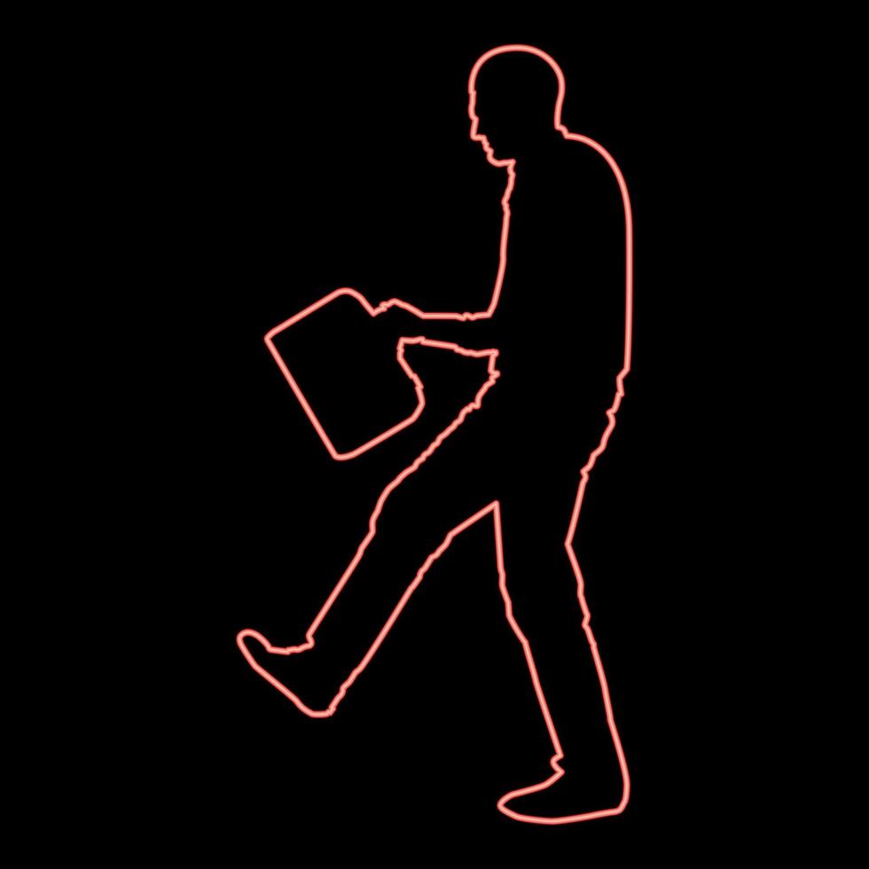 Neon fröhlicher Mann mit einem Aktenkoffer-Konzept Erfolg erfolgreicher Bussines Mann rote Farbe Vektor Illustration Bild flachen Stil gewinnen