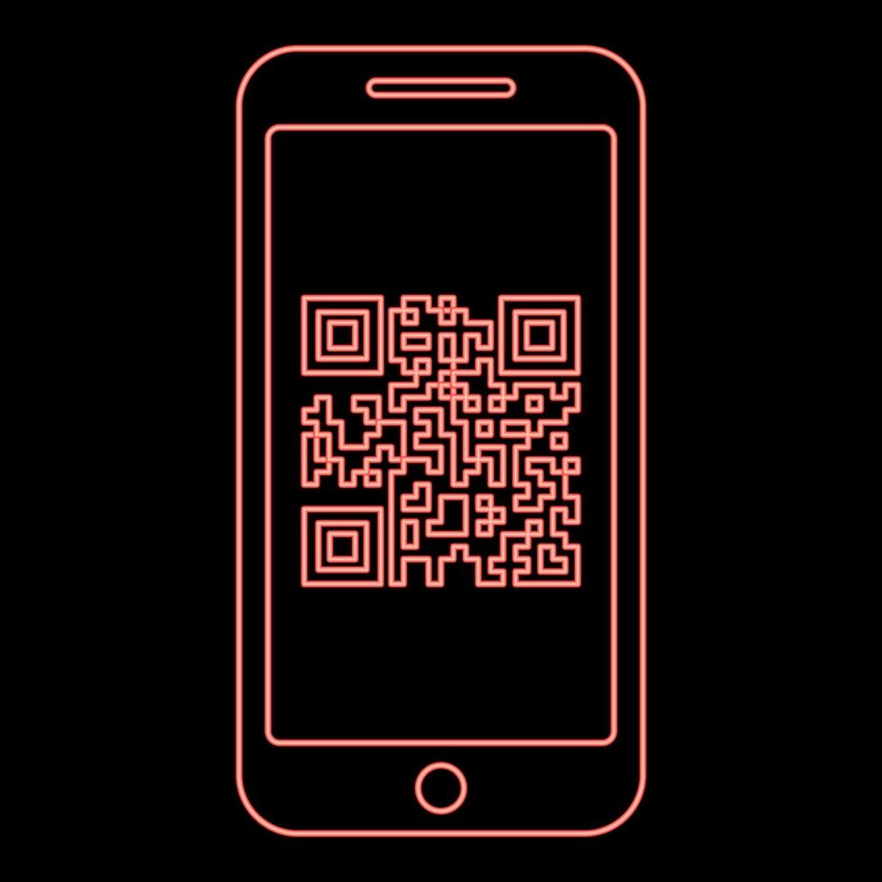 neon smartphone med qr koda på skärm röd Färg vektor illustration bild platt stil