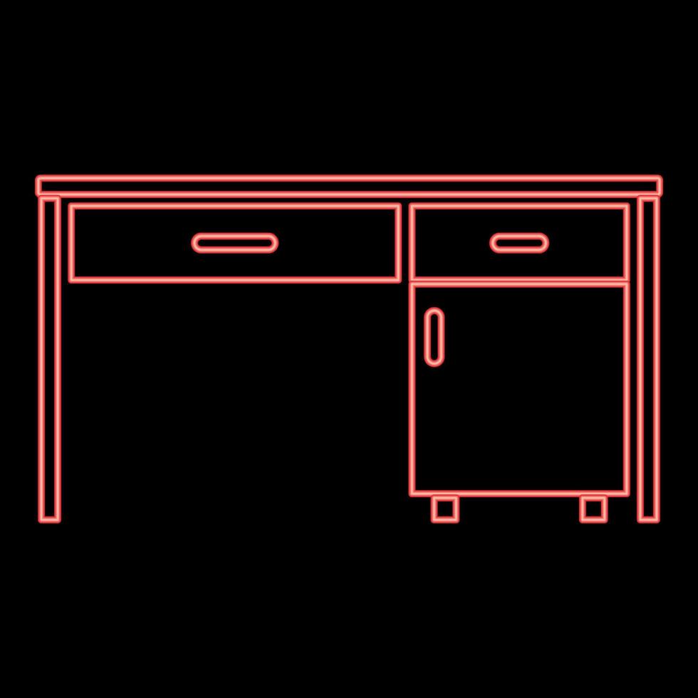 Neon-Schreibtisch-Geschäftsbüro-Schreibtisch geschriebener Tabellenarbeitsplatz im flachen Stil des Bürokonzept-roten Farbvektor-Illustrations-Bildes vektor