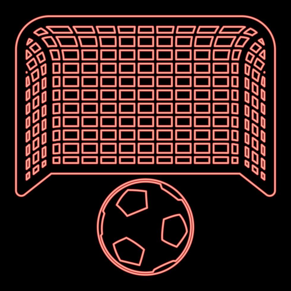 Neon-Fußball und Tor Strafe Konzept Ziel Aspiration großer Fußball Torpfosten rote Farbe Vektor Illustration Bild flacher Stil