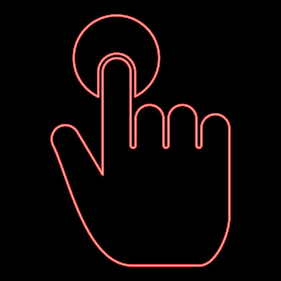 Neon-Klick-Handberührung mit dem Finger-Klick auf der roten Farbvektor-Illustrationsbild-Bildschirmoberfläche im flachen Stil vektor