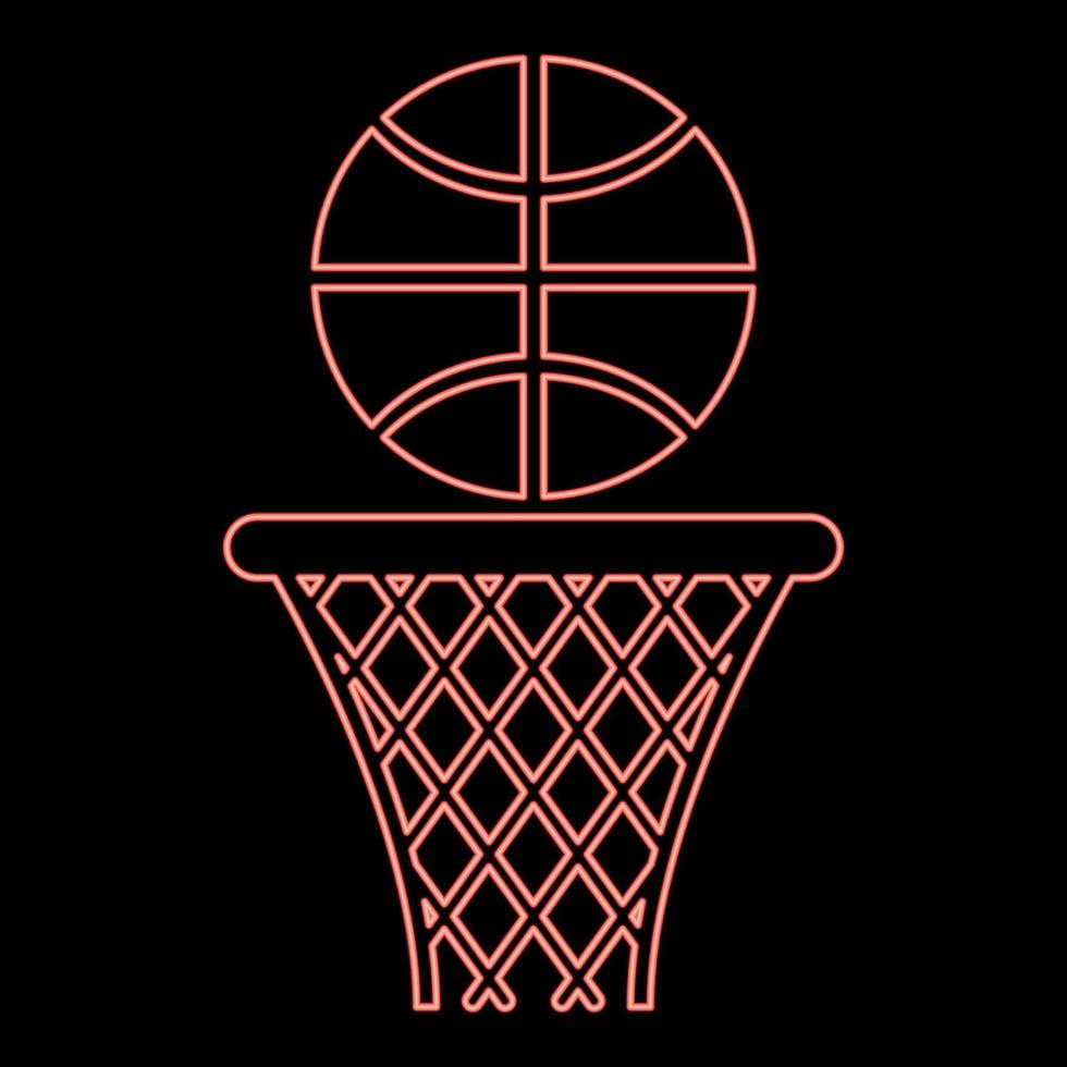 Neon-Basketballkorb und Ballkorbnetz und Ball rote Farbvektorillustrationsbild-Flatart vektor