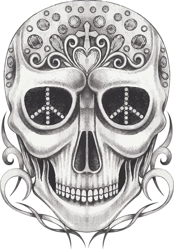 art fancy skull tattoo.handzeichnung und grafischer vektor. vektor