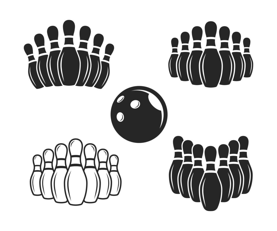 Vektorset aus Bowlingkugel und Bowling-Pin-Icon-Vorlage vektor