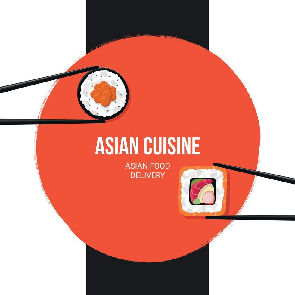 affisch mall för social media för asiatisk mat restaurang med leverans. vektor