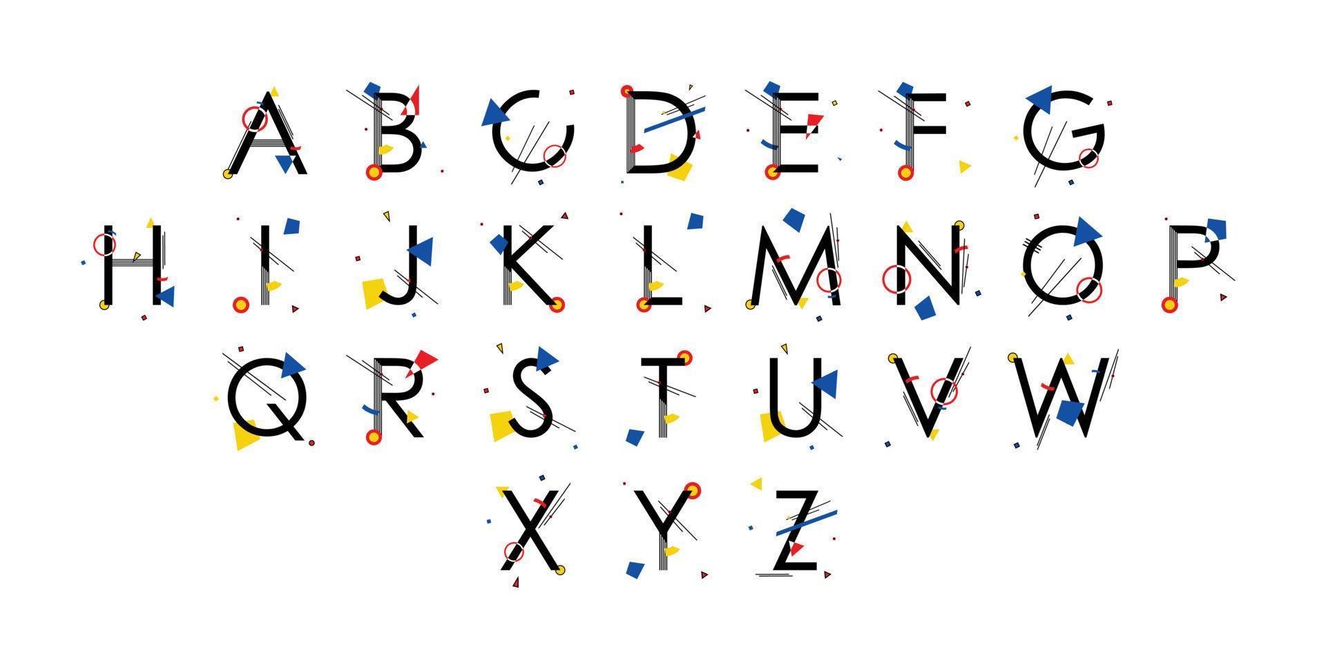 Alphabet aus einfachen geometrischen Formen im Stil des Suprematismus, inspiriert von Gemälden von Kasimir Malewitsch und Wassily Kandinsky vektor