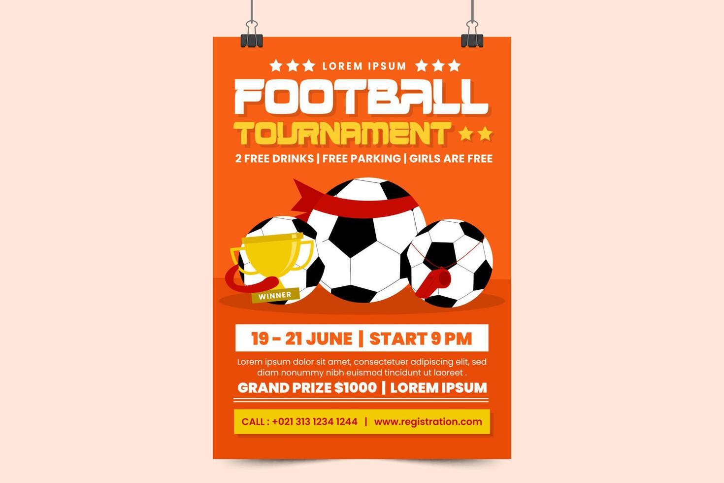 fotboll turnering sport händelse affisch eller flygblad design mall enkel och elegant design vektor