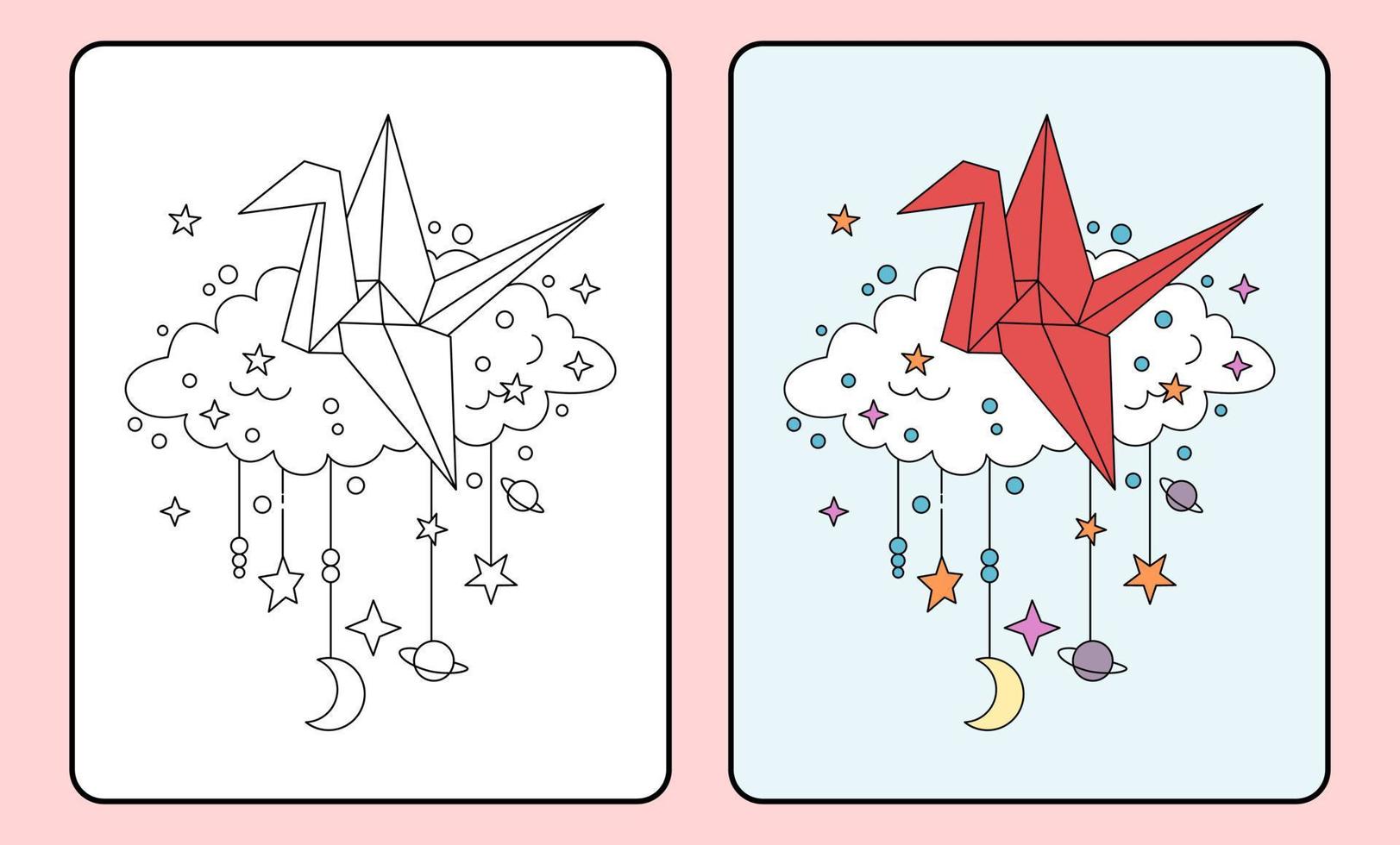 lära sig färg för barn och elementärt skola. röd origami, måne och stjärnor vektor