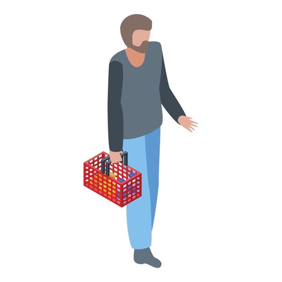 Mann mit Einkaufskorb-Symbol, isometrischer Stil vektor