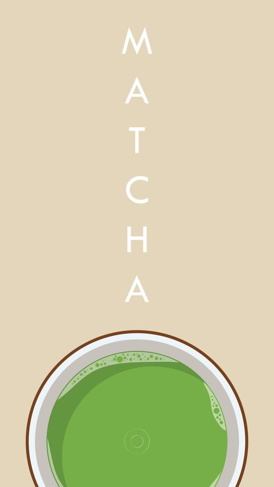 matcha grönt te. traditionell kopp med matcha te. färgad trendig illustration. vektor