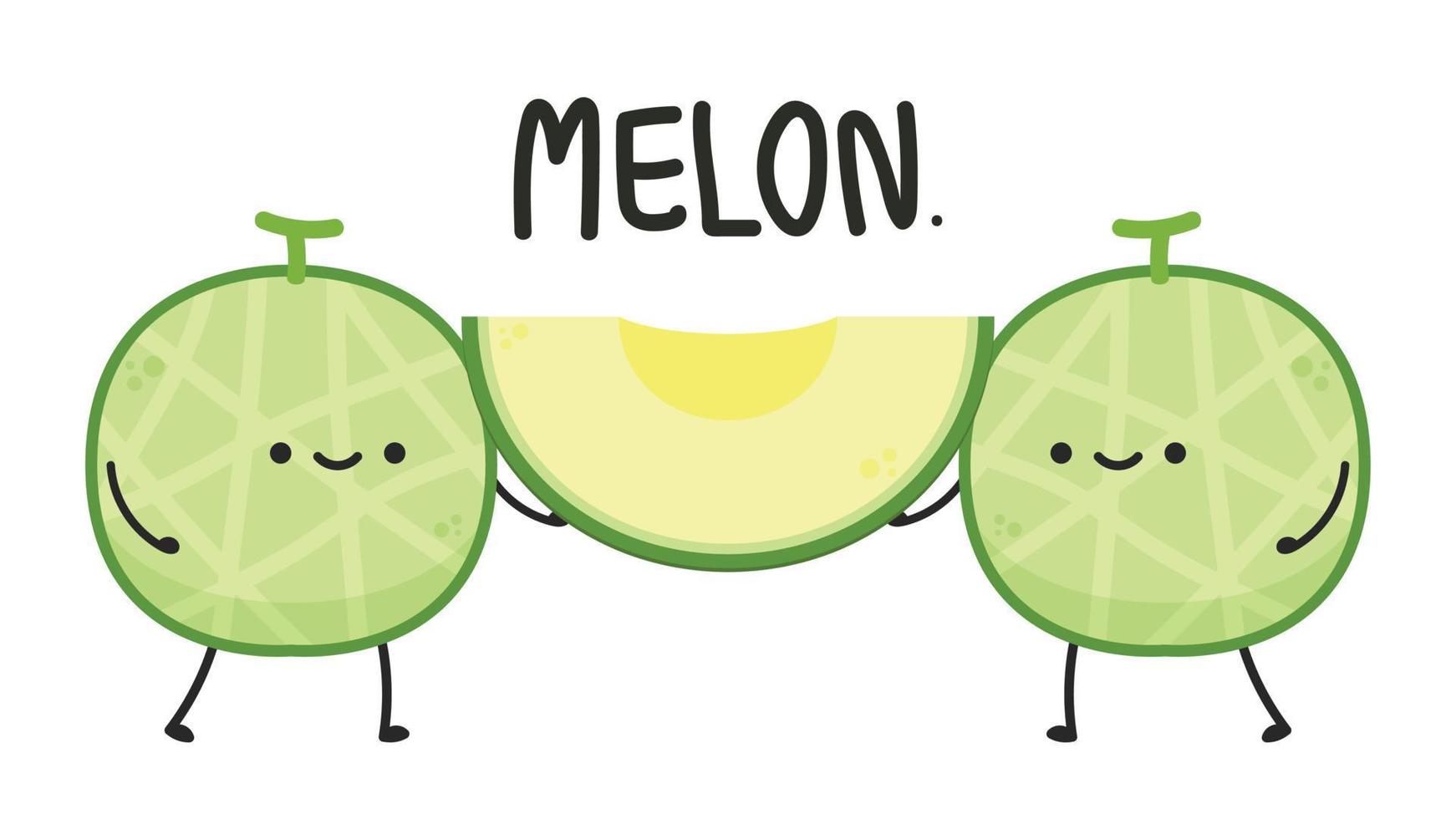 Melonencharakterdesign. Melone auf weißem Hintergrund. Melonen-Karikatur. vektor