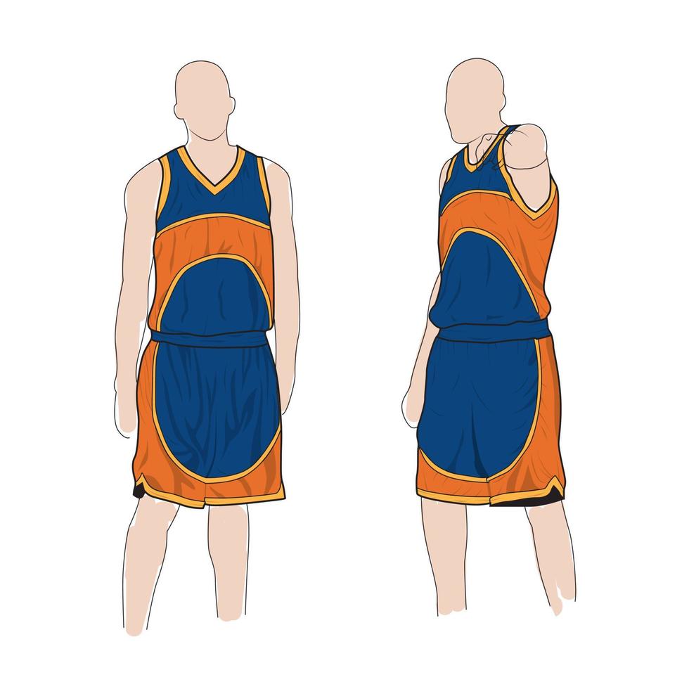 Basketballuniform oder Sporttrikot, Basketballverein. ärmelloses Basketball-Design Vorder- und Rückansicht. Tank-Top-T-Shirt-Attrappe mit flachem Basketball-Logo-Design. Vektor-Illustration vektor