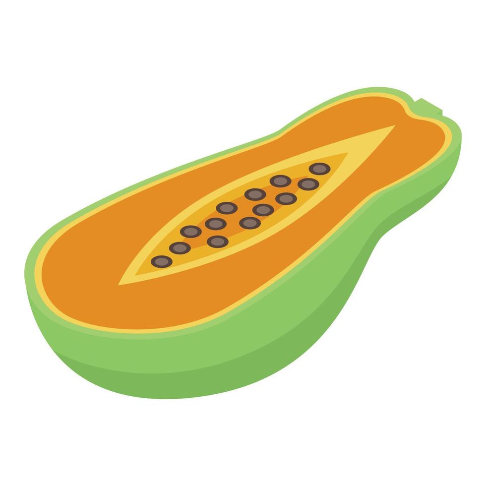 halb geschnittene Papaya-Ikone, isometrischer Stil vektor