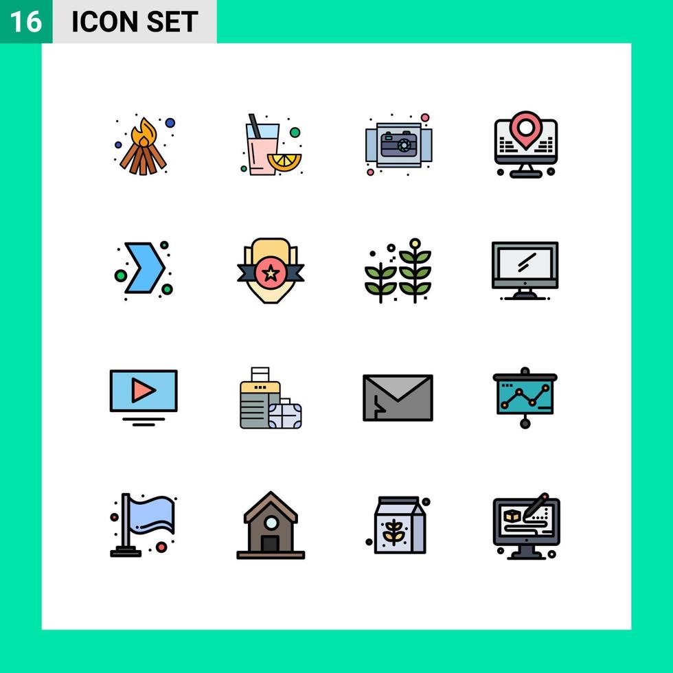 modern uppsättning av 16 platt Färg fylld rader och symboler sådan som multimedia pil e-handel Karta internet redigerbar kreativ vektor design element