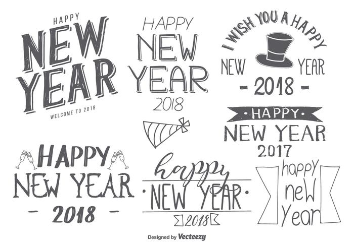 Sketchy Hand Drawn New Year 2018 Etiketter vektor