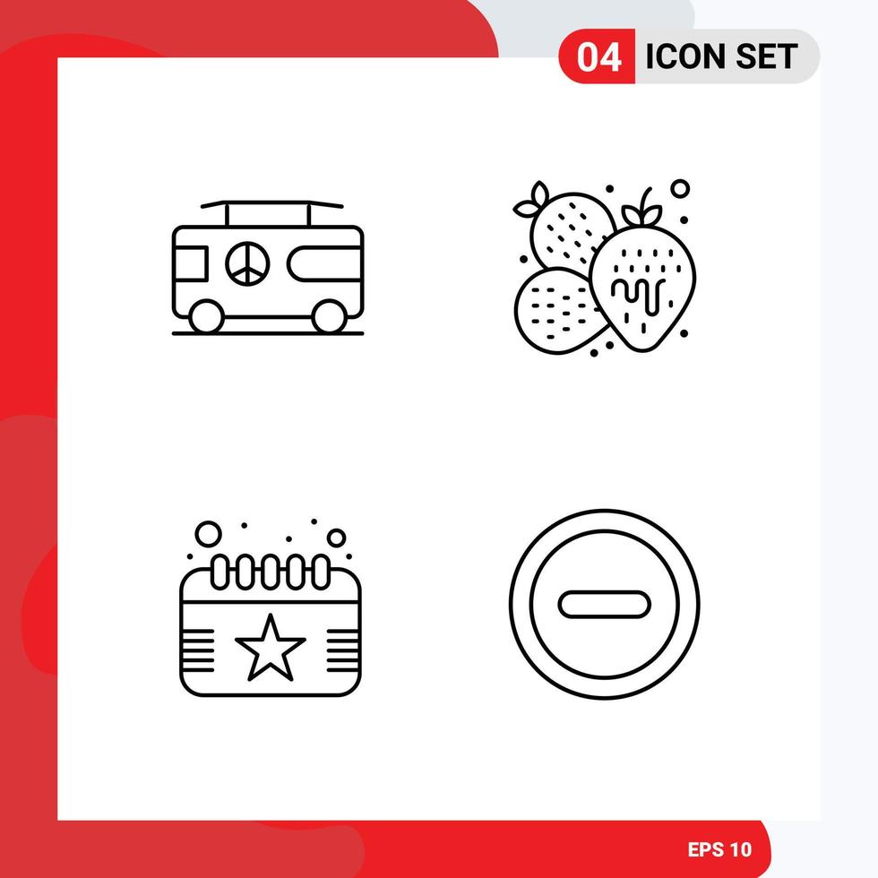 Set mit 4 kommerziellen Filledline-Flachfarbpaketen für Combo Day Van Fruit Date editierbare Vektordesign-Elemente vektor