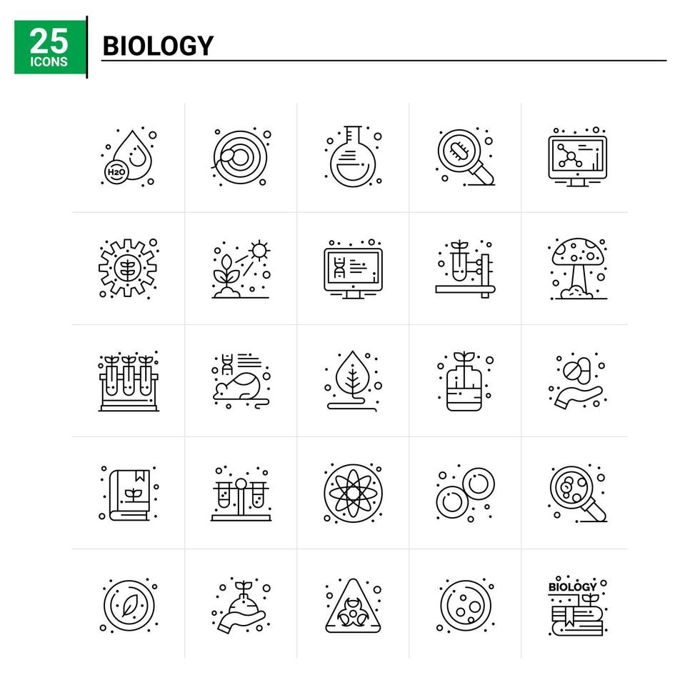25 Biologie Icon Set Vektor Hintergrund