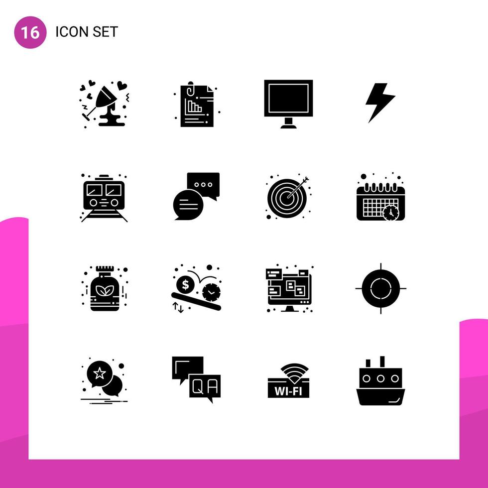 16 universelle solide Glyphen für Web- und mobile Anwendungen, öffentlicher elektrischer Büro-Ladebildschirm, editierbare Vektordesign-Elemente vektor