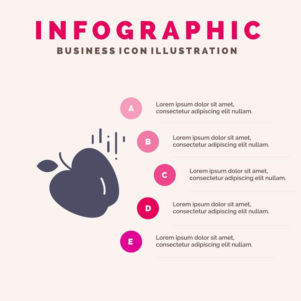 äpple mat vetenskap fast ikon infographics 5 steg presentation bakgrund vektor