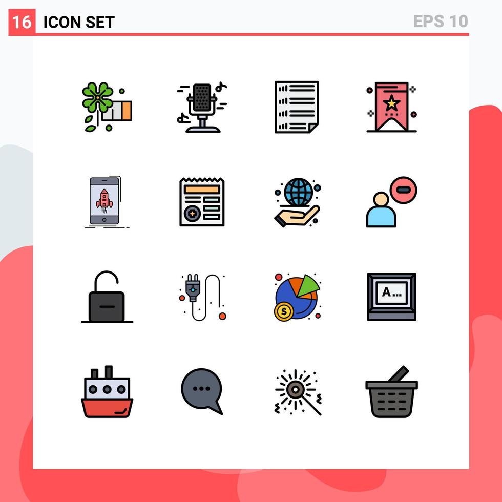 platt Färg fylld linje packa av 16 universell symboler av Start spel data märka bokmärke redigerbar kreativ vektor design element
