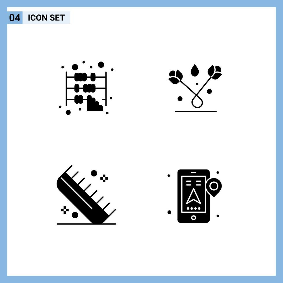 Packung mit 4 kreativen soliden Glyphen aus Abakus-Kamm-Büropflanzen-Friseur editierbaren Vektordesign-Elementen vektor