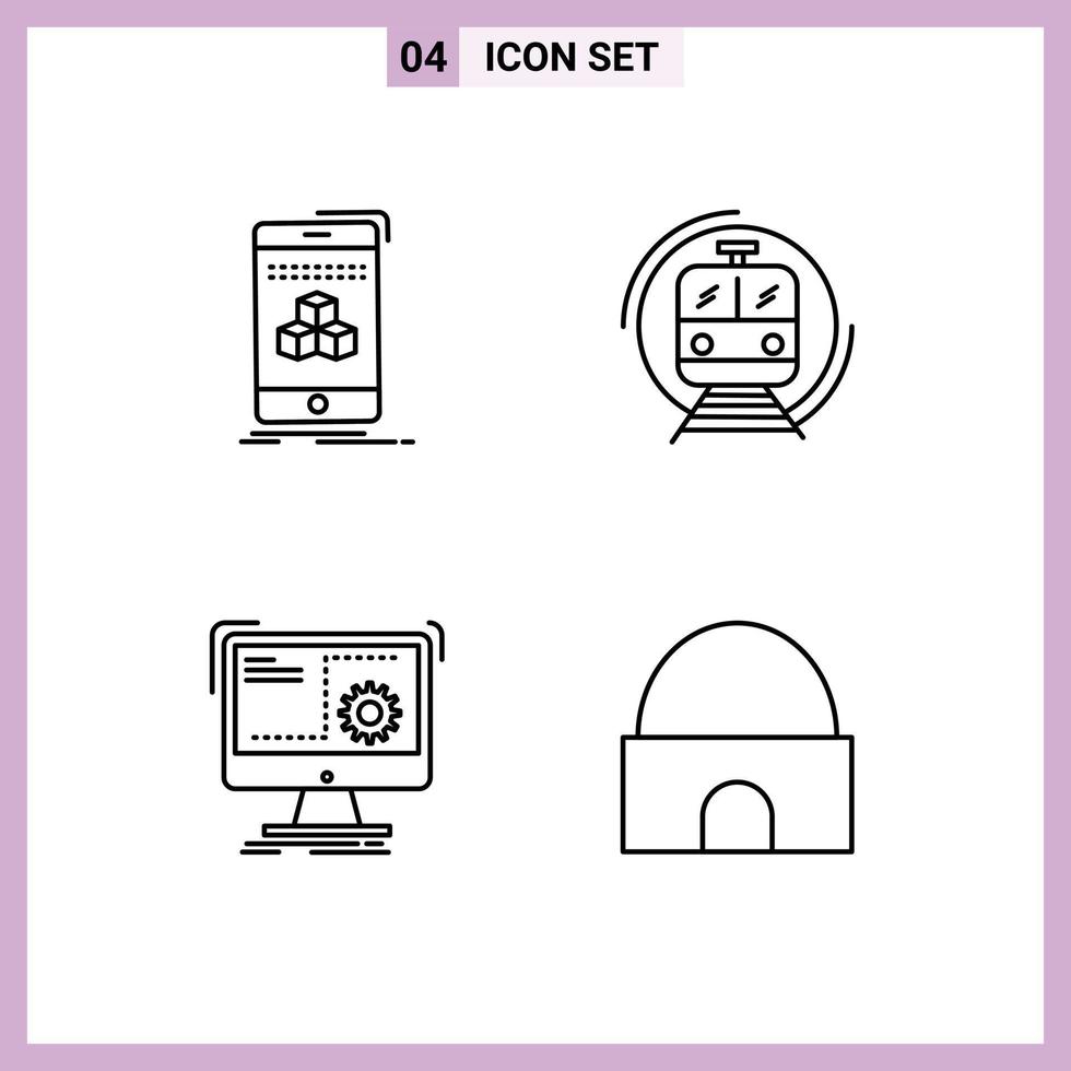 Stock Vector Icon Pack mit 4 Zeilen Zeichen und Symbolen für Box Command Product Smart Function editierbare Vektordesign-Elemente