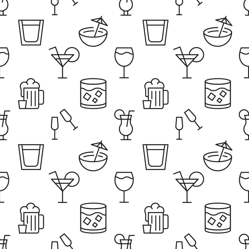 muster aus wein, bier, whisky, cocktail aus verschiedenen liniensymbolen. perfekt für Websites, Verpackungen, Druck auf verschiedenen Umschlägen vektor