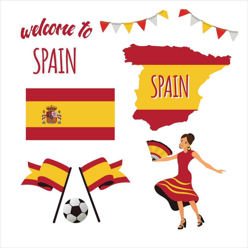 Välkommen till Spanien flagga tecken logotyp ikon vektor