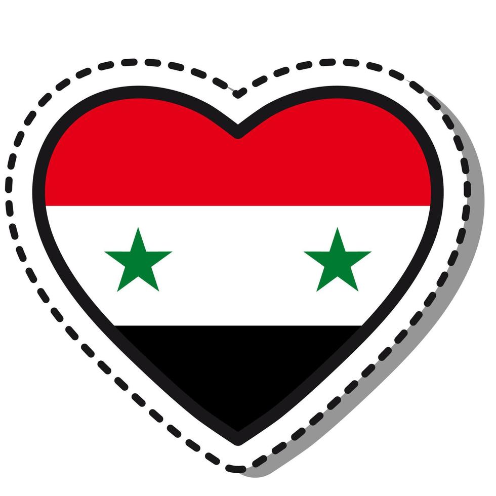 Flagge Syrien Herz Aufkleber auf weißem Hintergrund. Vintage-Vektor-Liebesabzeichen. Vorlage-Design-Element. Nationalfeiertag. Reisezeichen. vektor