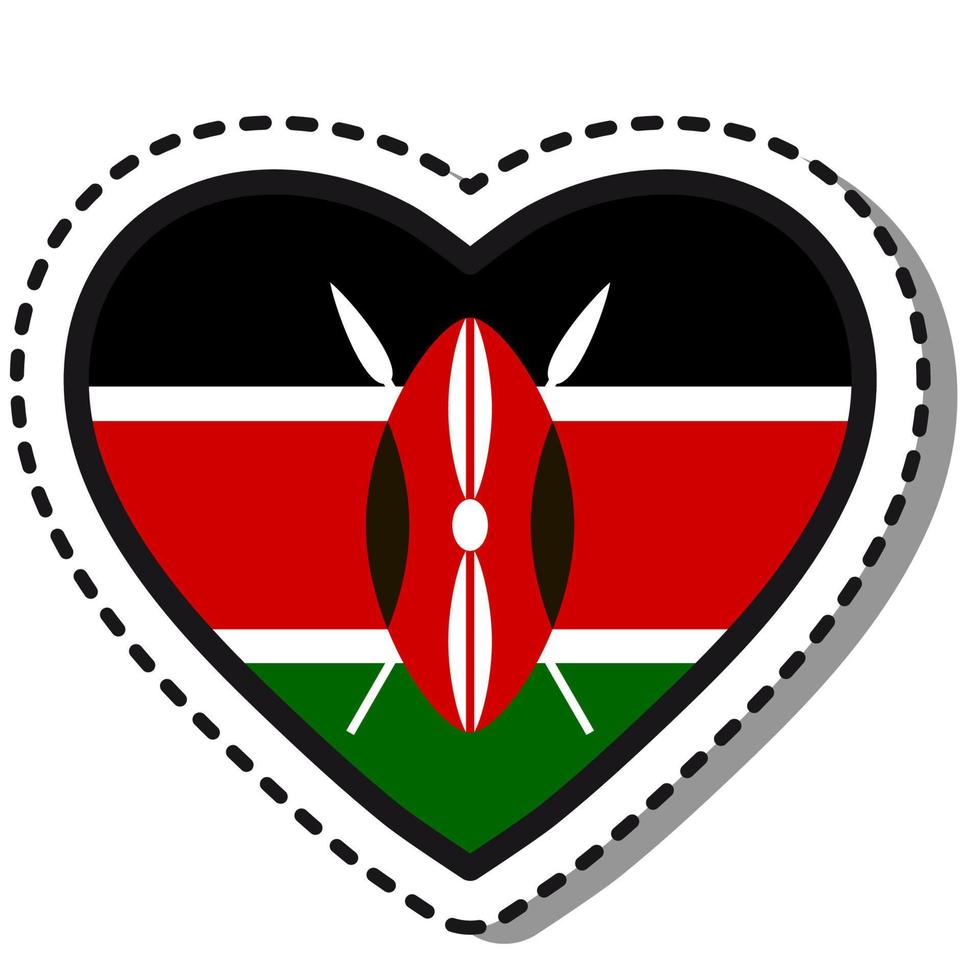 Flagge Kenia Herz Aufkleber auf weißem Hintergrund. Vintage-Vektor-Liebesabzeichen. Vorlage-Design-Element. Nationalfeiertag. Reisezeichen. vektor