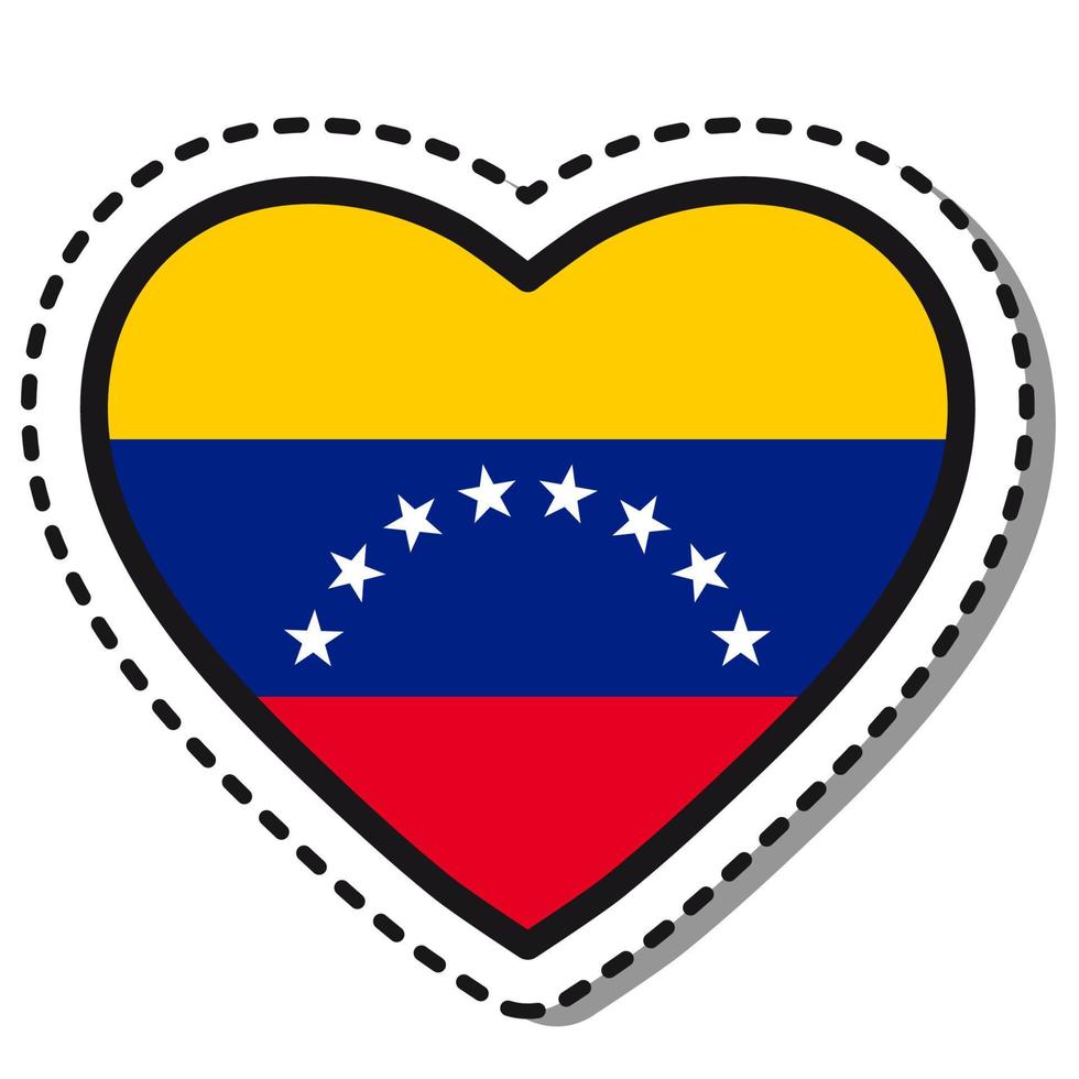 Flagge Venezuela Herz Aufkleber auf weißem Hintergrund. Vintage-Vektor-Liebesabzeichen. Vorlage-Design-Element. Nationalfeiertag. Reisezeichen. vektor