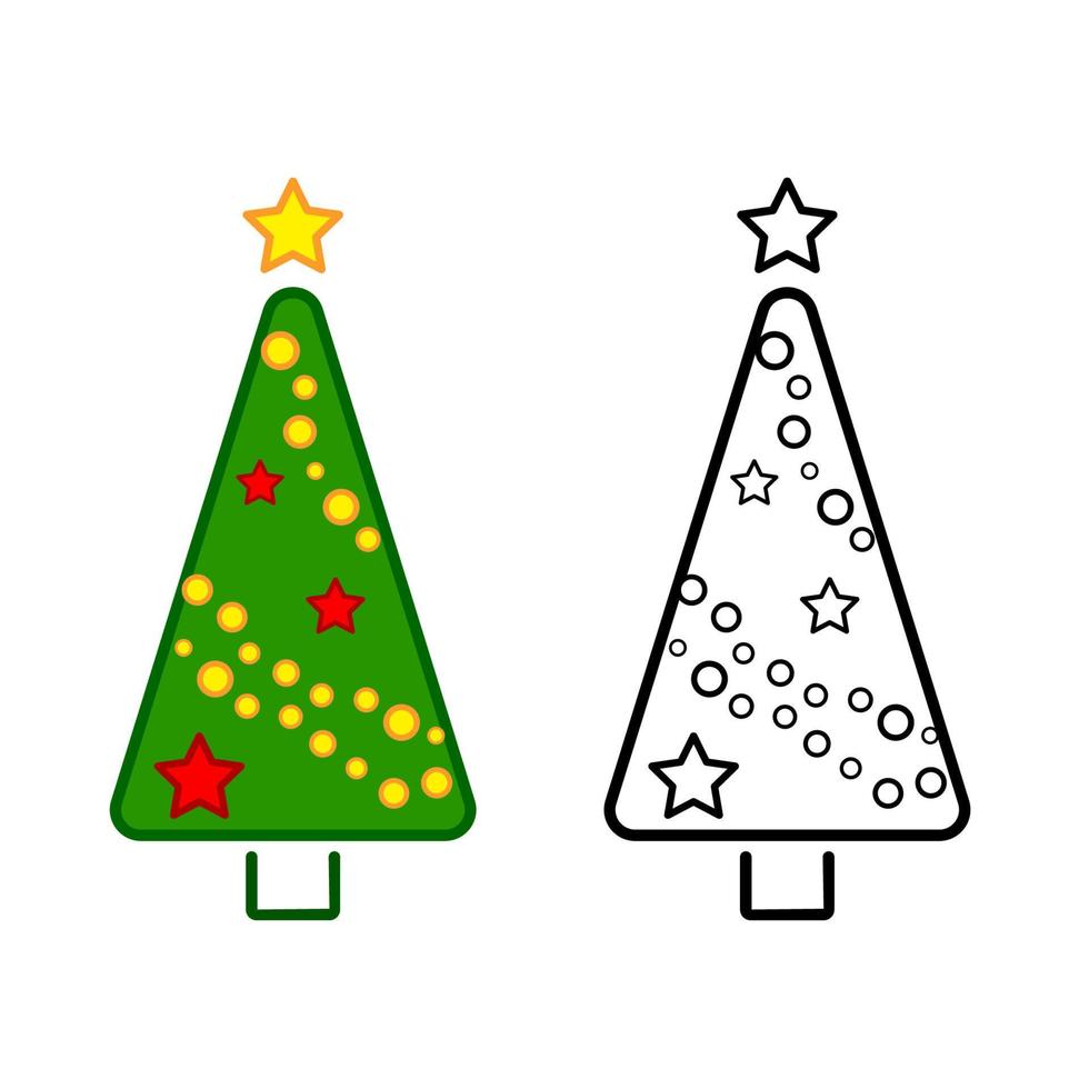 jul träd, vektor linje ikoner på en vit bakgrund, färg.
