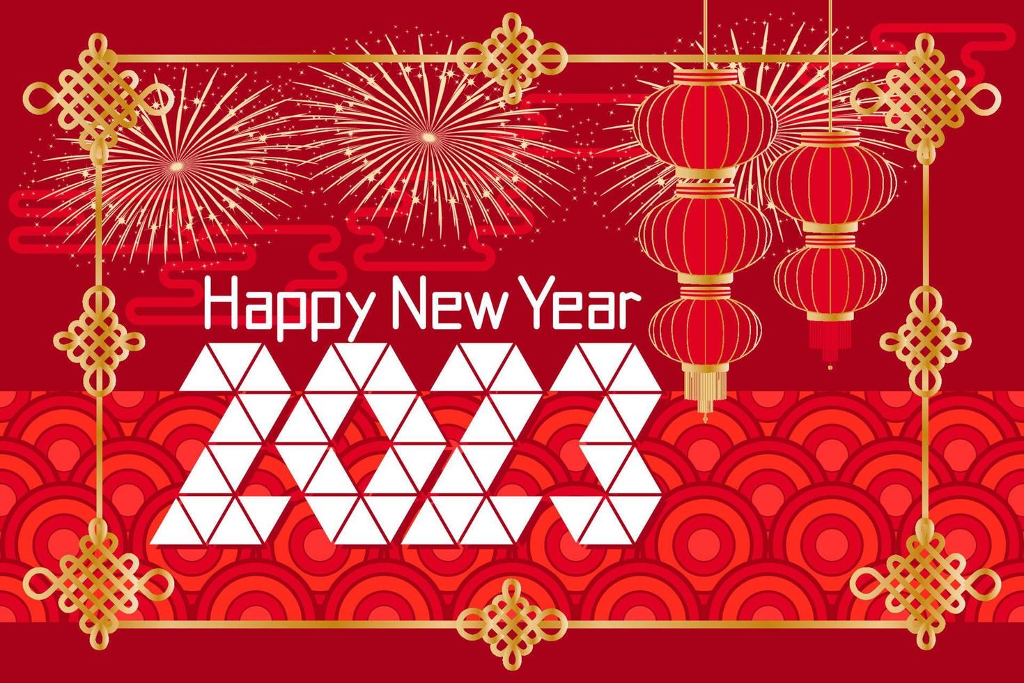 2023 frohes neues jahr chinesisches neujahr rotgold hintergrund. origami dreieck jahr. vektor