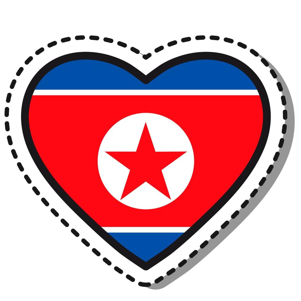 Flaggen-Nordkorea-Herzaufkleber auf weißem Hintergrund. Vintage-Vektor-Liebesabzeichen. Vorlage-Design-Element. Nationalfeiertag. Reisezeichen. vektor