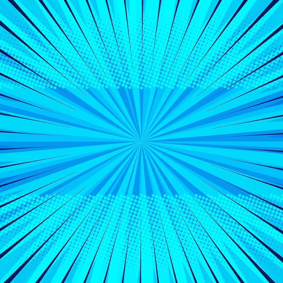 abstrakter komischer blauer Hintergrund für Stil-Pop-Art-Design. Retro-Burst-Vorlagenhintergrund. Lichtstrahlen-Effekt. Vintage-Comic-Stil, Halbton-moderne Drucktextur, Vektor. vektor