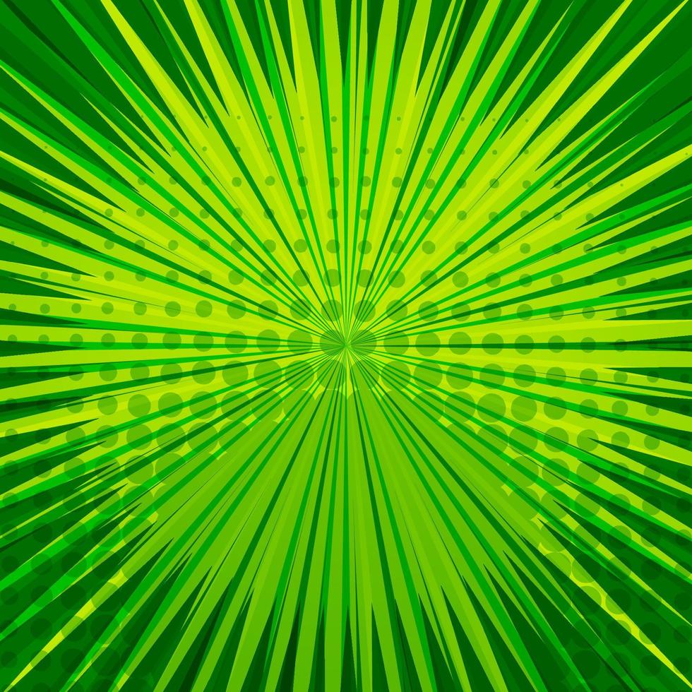 abstrakt komisk grön bakgrund för stil popkonstdesign. retro burst mall bakgrund. ljusstrålar effekt. vintage serietidningsstil, halvton modernt tryck textur, vektor. vektor