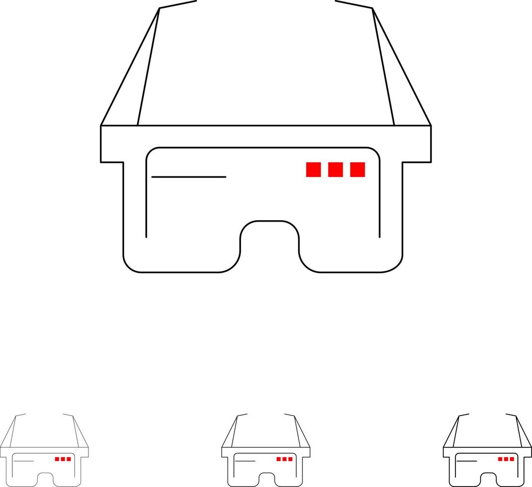 virtuell glasögon medicinsk öga djärv och tunn svart linje ikon uppsättning vektor