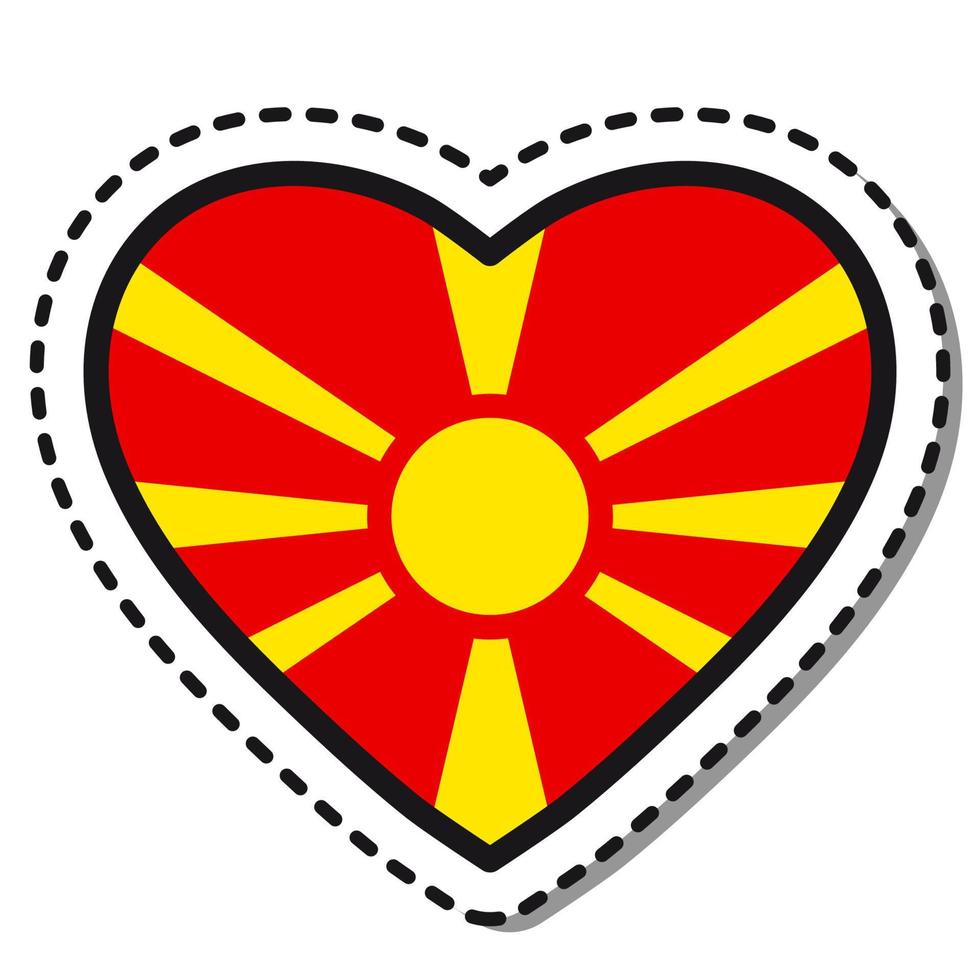 Flagge Mazedonien Herz Aufkleber auf weißem Hintergrund. Vintage-Vektor-Liebesabzeichen. Vorlage-Design-Element. Nationalfeiertag. Reisezeichen. vektor