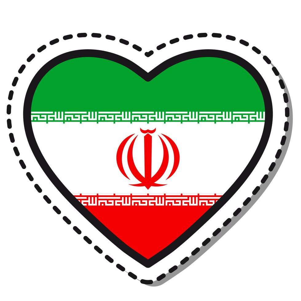 Flaggen-Iran-Herzaufkleber auf weißem Hintergrund. Vintage-Vektor-Liebesabzeichen. Vorlage-Design-Element. Nationalfeiertag. Reisezeichen. vektor