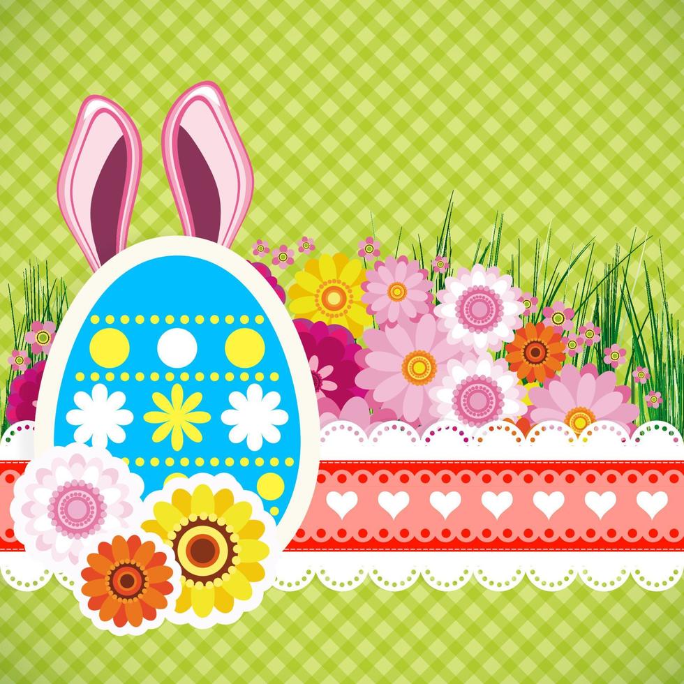 fröhlicher ostern-hintergrund mit eiern, banny-ohren. buntes feierfrühlingsdesign. vektor