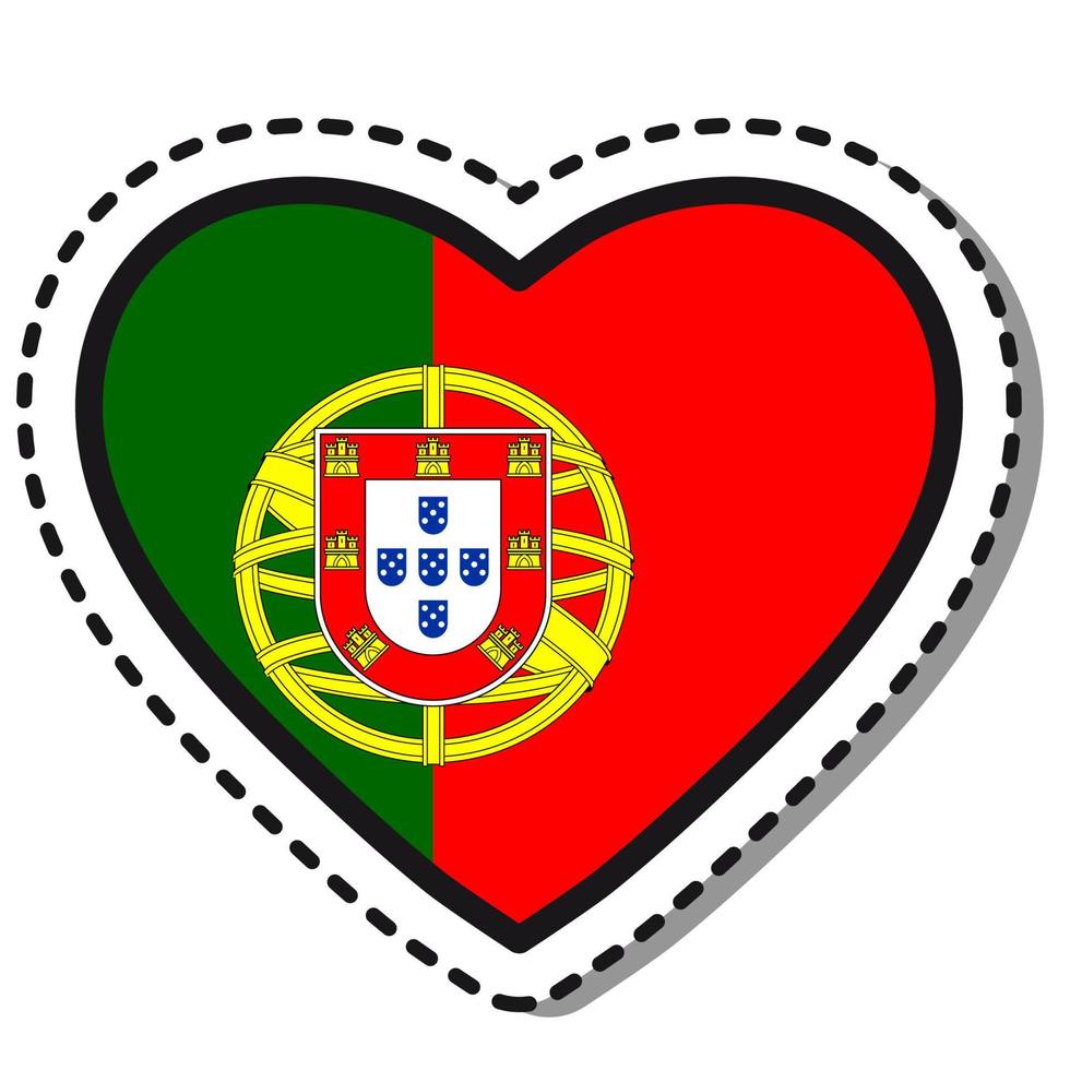 flagga portugal hjärta klistermärke på vit bakgrund. årgång vektor kärlek bricka. mall design element. nationell dag. resa tecken.